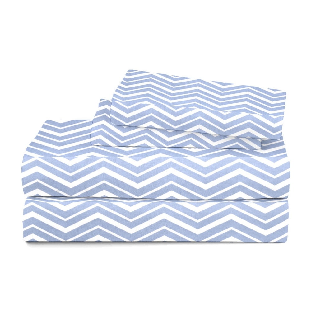 CRB Kids Printed Chevron 3-Piece Microfiber Twin Sheet Set - Blue and White - Picture 4 of 10